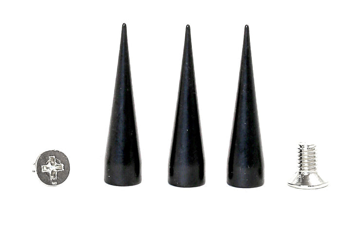 One-inch black screw-back cone spikes for punk leathercraft