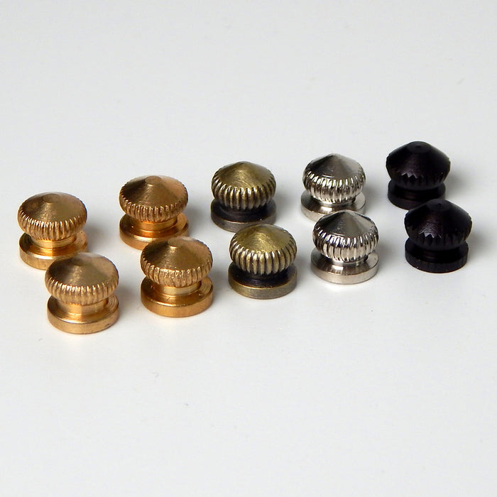8/32 knurled brass thumbnuts for light fixtures shown in various finishes including polished nickel, antique brass, bronze, and black.