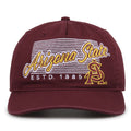 Arizona State Sun Devils Original Heritage Script Snapback in maroon, front view showing embroidered school script