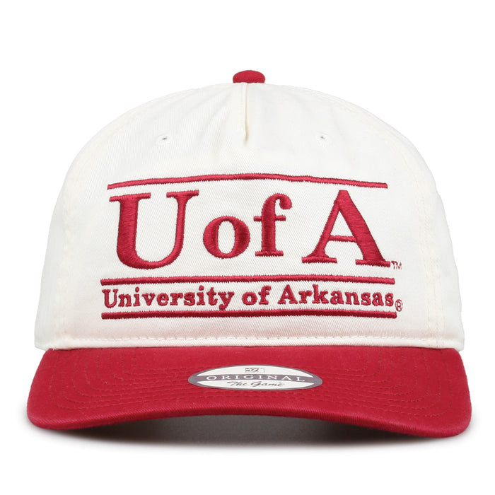 Arkansas Original Bar snapback hat with embroidered school design, front view