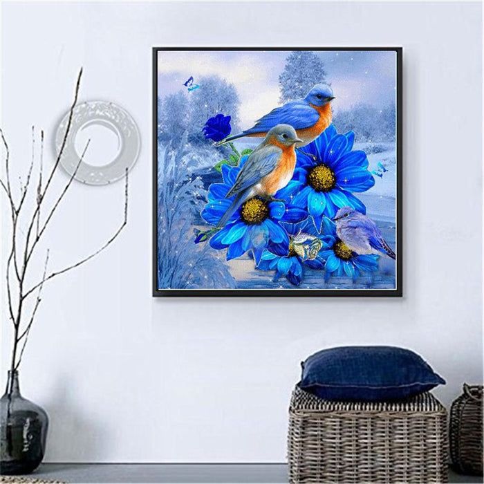 Bird on a Blue Flower Diamond Painting Kit - DIY