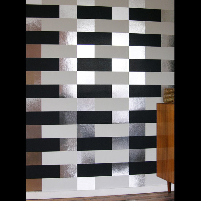 Block Black White Silver Wallcovering