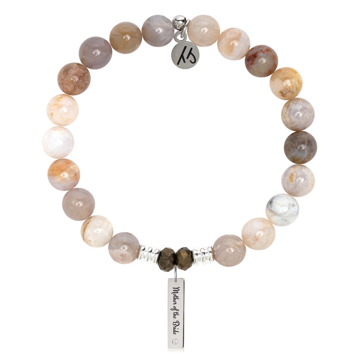 Bridal Collection: Australian Agate Stone Bracelet with Mother of the Bride Sterling Silver Charm Bar