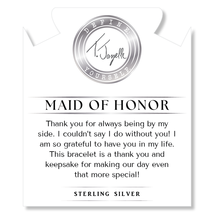 Bridal Collection: Mauve Jade Stone Bracelet with Maid of Honor Sterling Silver Charm Bar
