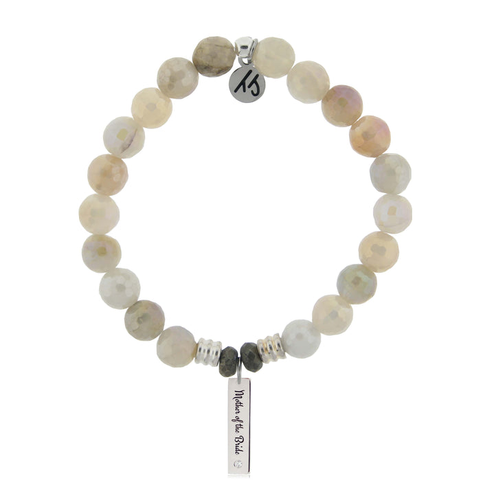 Bridal Collection: Moonstone Stone Bracelet with Mother of the Bride Sterling Silver Charm Bar