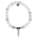 Bridal Collection: White Chalcedony Stone Bracelet with Maid of Honor Sterling Silver Charm Bar