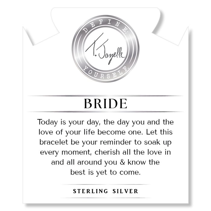 Bridal Collection: White Moonstone Stone Bracelet with Bride Sterling Silver Charm Bar