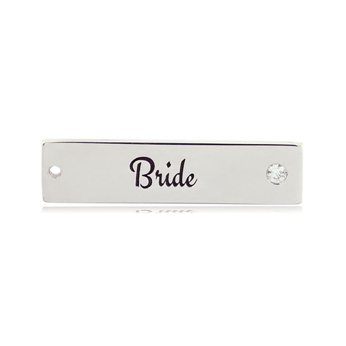Bridal Collection: White Moonstone Stone Bracelet with Bride Sterling Silver Charm Bar