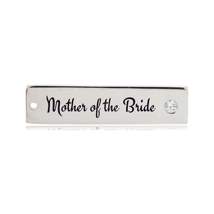 Bridal Collection: White Moonstone Stone Bracelet with Mother of the Bride Sterling Silver Charm Bar