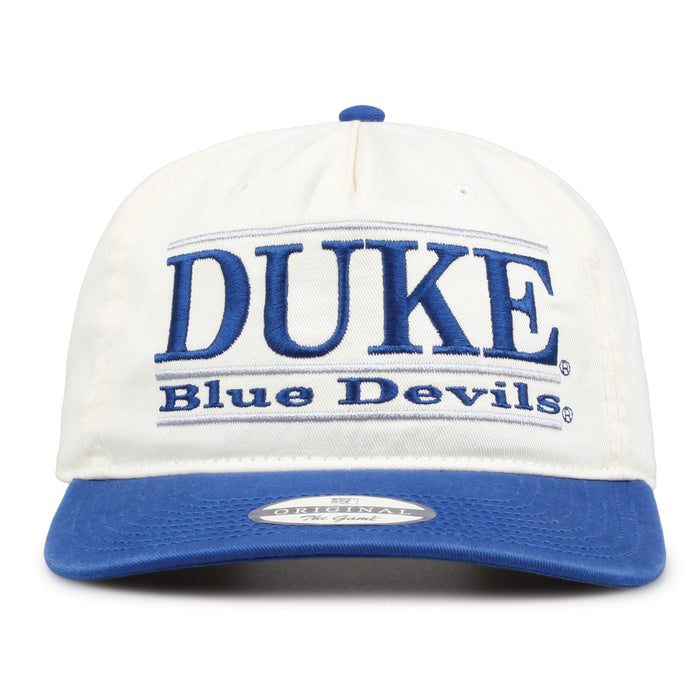 Duke Original Bar snapback hat with embroidered school design, front view