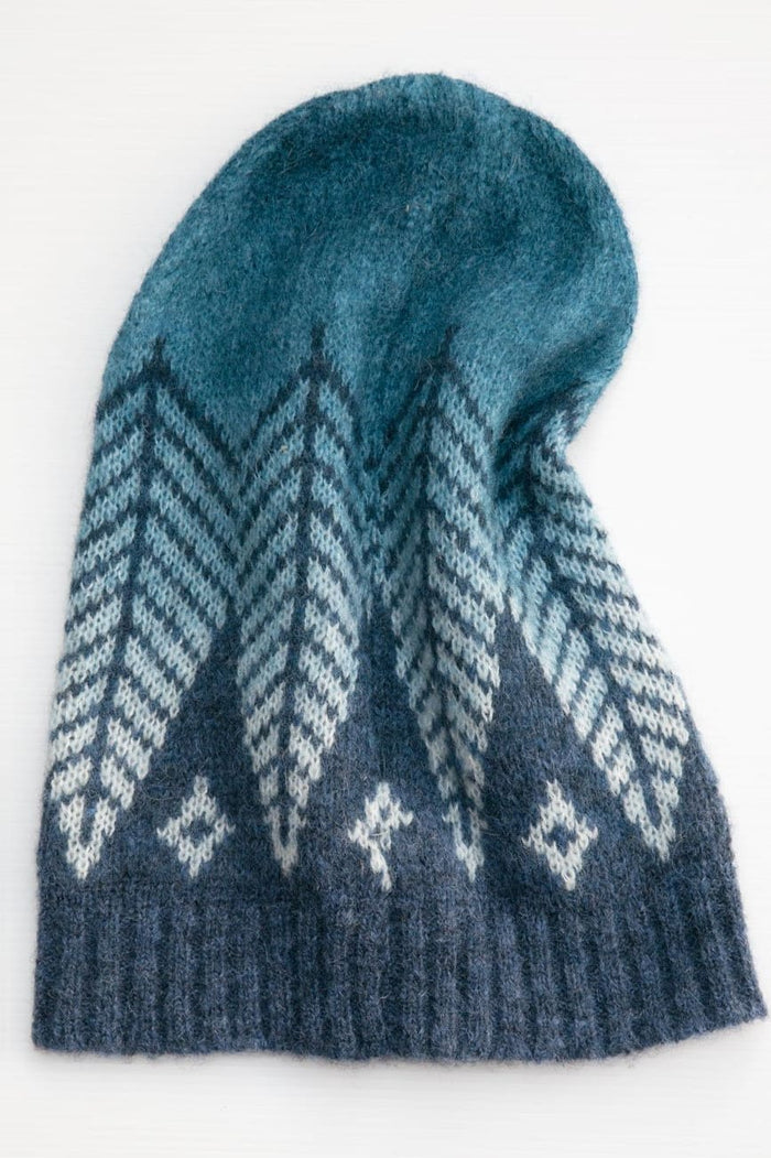 Fair Isle Beanie in Blue and Green Alpaca Wool - Ploumanac'h