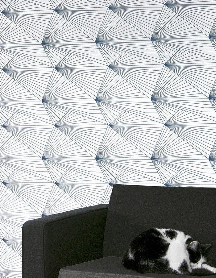 Fan Navy White Wallcovering