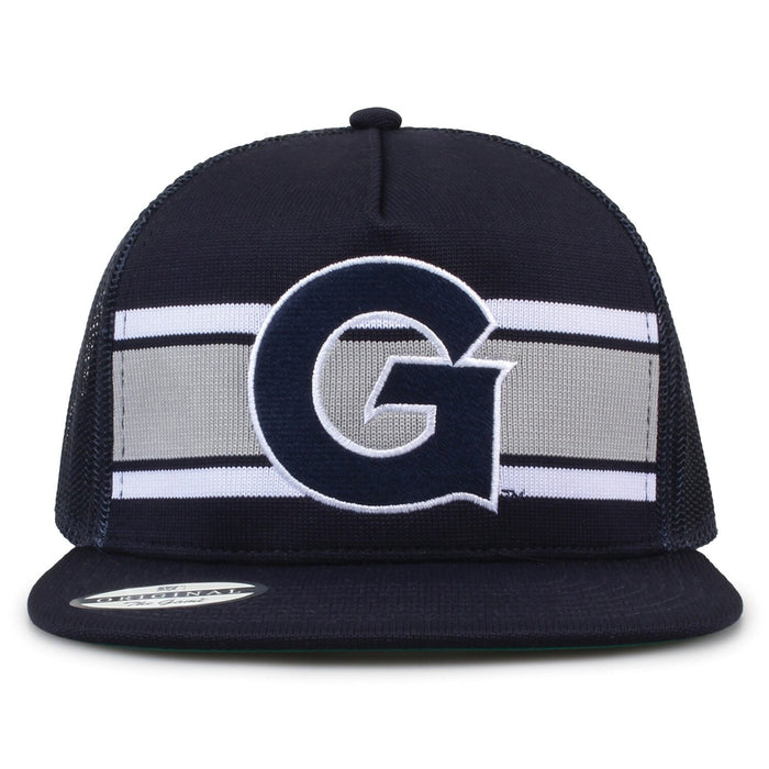 Georgetown University Class of '92 trucker hat, front view with embroidered logo and stripes