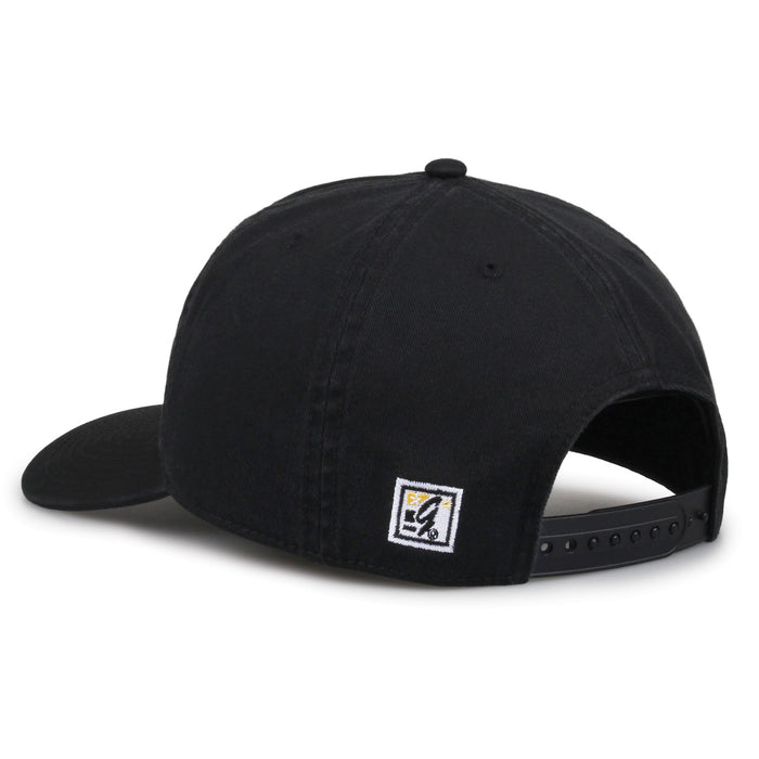 Iowa Hawkeyes Original Heritage Script Snapback in black, rear view showing adjustable snapback closure
