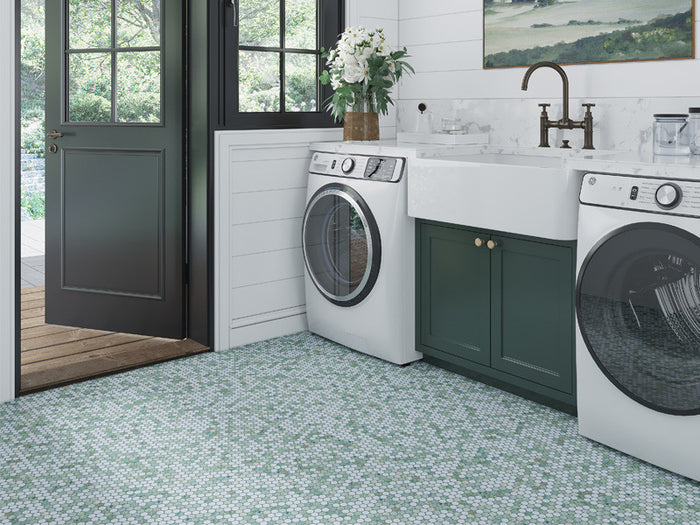 Ireland Series Marble Mosaic Aran IRD-P24 laundry room floor tile install