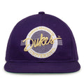 James Madison Dukes Retro Circle Snapback - Purple, front view