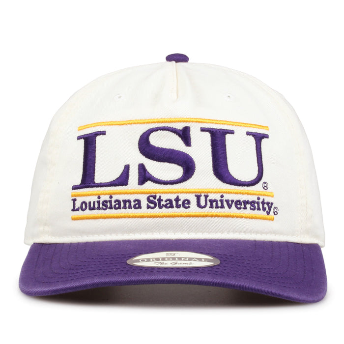 LSU Original Bar snapback hat with embroidered school design, front view