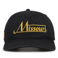 Missouri Tigers Original Heritage Bar Snapback in black, front view of embroidered school script and bar design