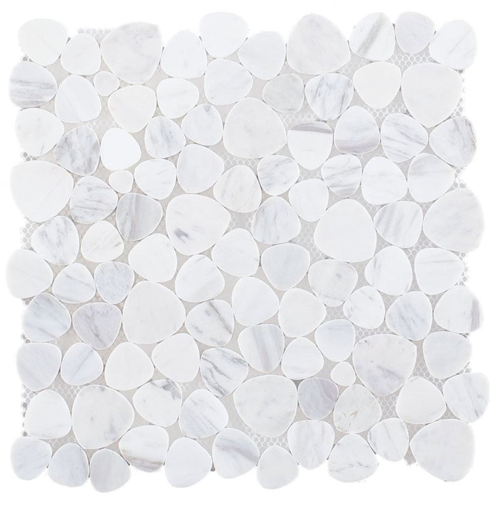 NB379 Slice Pebble White Marble Mosaic Tile