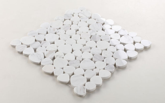 NB379 Slice Pebble White Marble Mosaic Tile Angle View