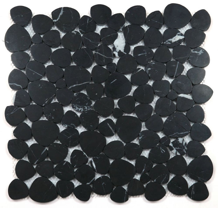 NB4034 Sliced Pebble Marquina Honed Marble Mosaic