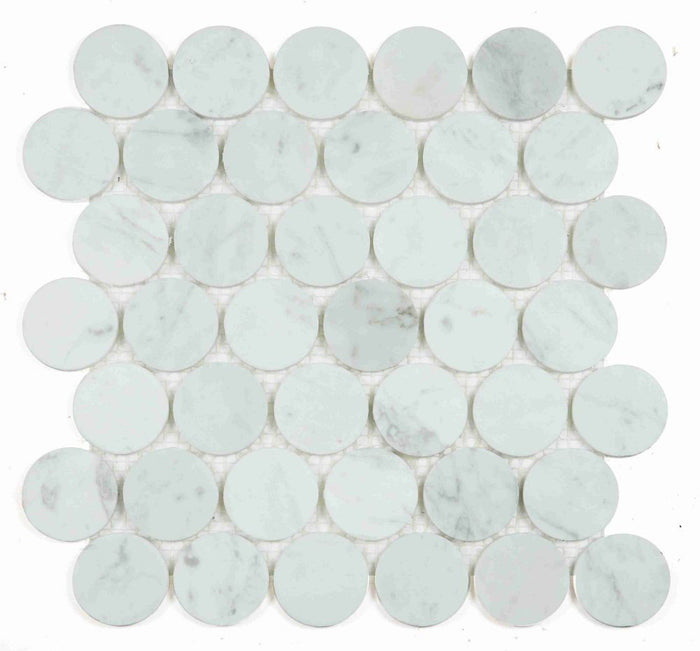NB4445 Large Penny Round Carrara Honed Marble Mosaic