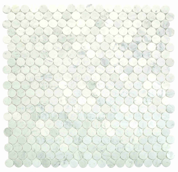 NB4445 Large Penny Round Carrara Honed Marble Mosaic 9 sheets together