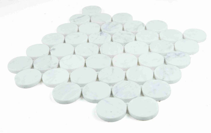 NB4445 Large Penny Round Carrara Honed Marble Mosaic Angle View
