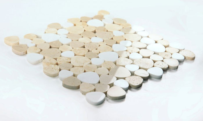 NB963 Sliced Pebble Marfil Marble Mosaic Tile Angle View