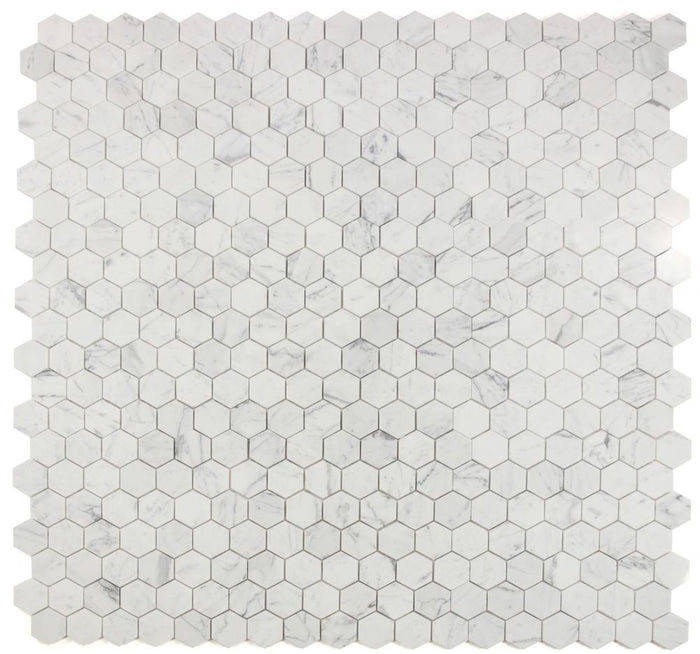 NB3918 Calacatta White Polished 2 x 2 Hexagon Marble Mosaic at BELK Tile 9 sheets together