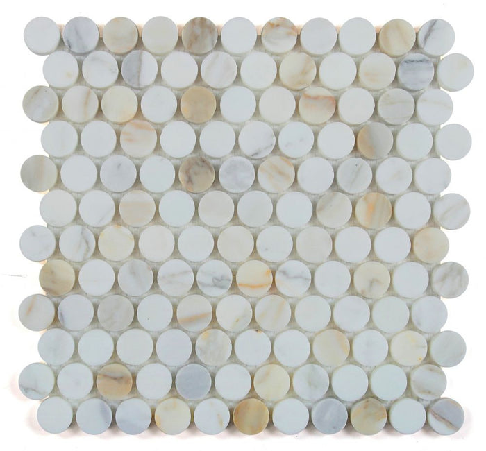 NB4117  Calacatta Hone Penny Round Marble Mosaic