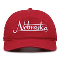 Nebraska Cornhuskers Original Heritage Bar Snapback in red, front view of embroidered school script and bar design