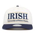 Notre Dame Fighting Irish Original Bar Snapback, ivory crown and navy brim, front view showing IRISH bar embroidery.