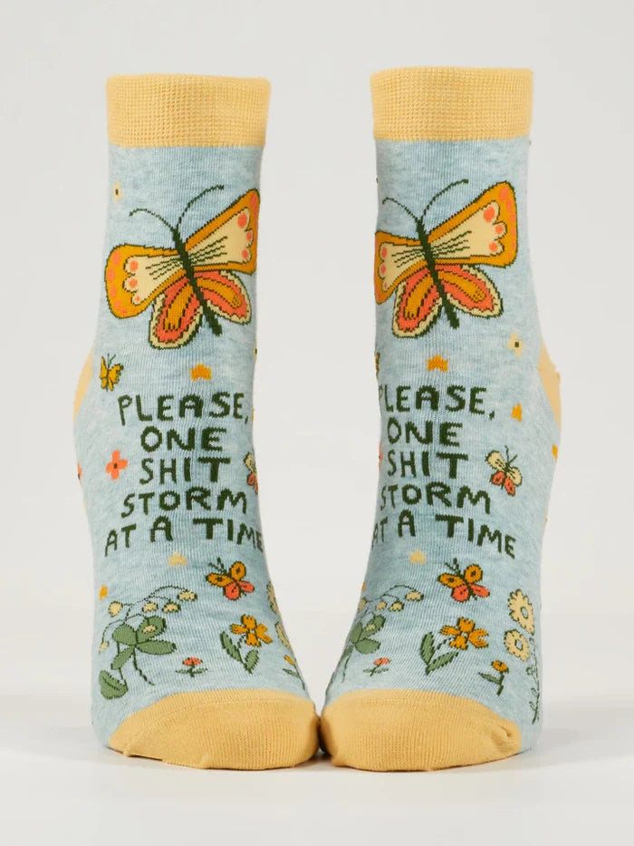"Please, One Shitstorm at a Time" Funny Women's Ankle Socks
