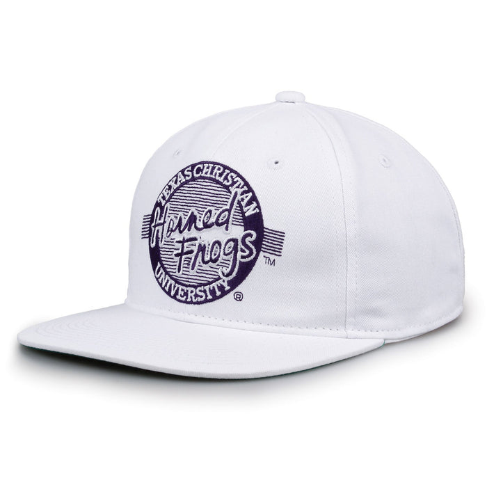 TCU Horned Frogs Retro Circle Snapback - White, alternate view 1
