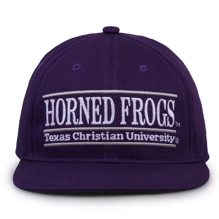 TCU Retro Bar snapback hat in purple, front view