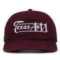 Texas A&M Aggies Original Heritage Bar Snapback in dark maroon, front view of embroidered school script and bar design