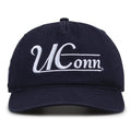 UConn Huskies Original Heritage Bar Snapback in navy, front view of embroidered school script and bar design