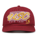 USC Trojans Original Heritage Script Snapback in cardinal, front view showing embroidered school script