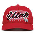 Utah Utes Original Heritage Script Snapback in red, front view showing embroidered school script