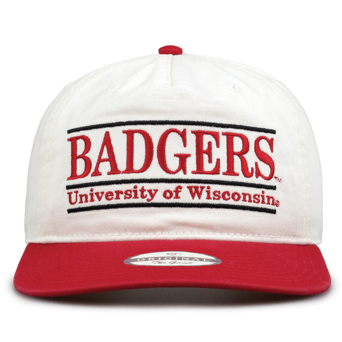 Wisconsin Original Bar snapback hat with embroidered school design, front view